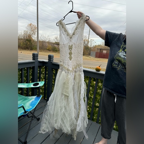 Boho Gypsy Fairy Viking Festival Wedding Dress Custom Made Crotchet Size 8 - Picture 17 of 17